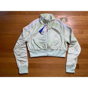 Women’s Large Adidas Light Green Velour Athletic Crop Top Track Jacket DH4243
